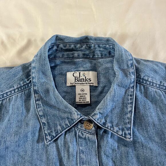 Vtg Y2K 2000s Plus Size Christmas Holiday Denim Shirt Wmns 1X Granny Cottagecore - Picture 2 of 12